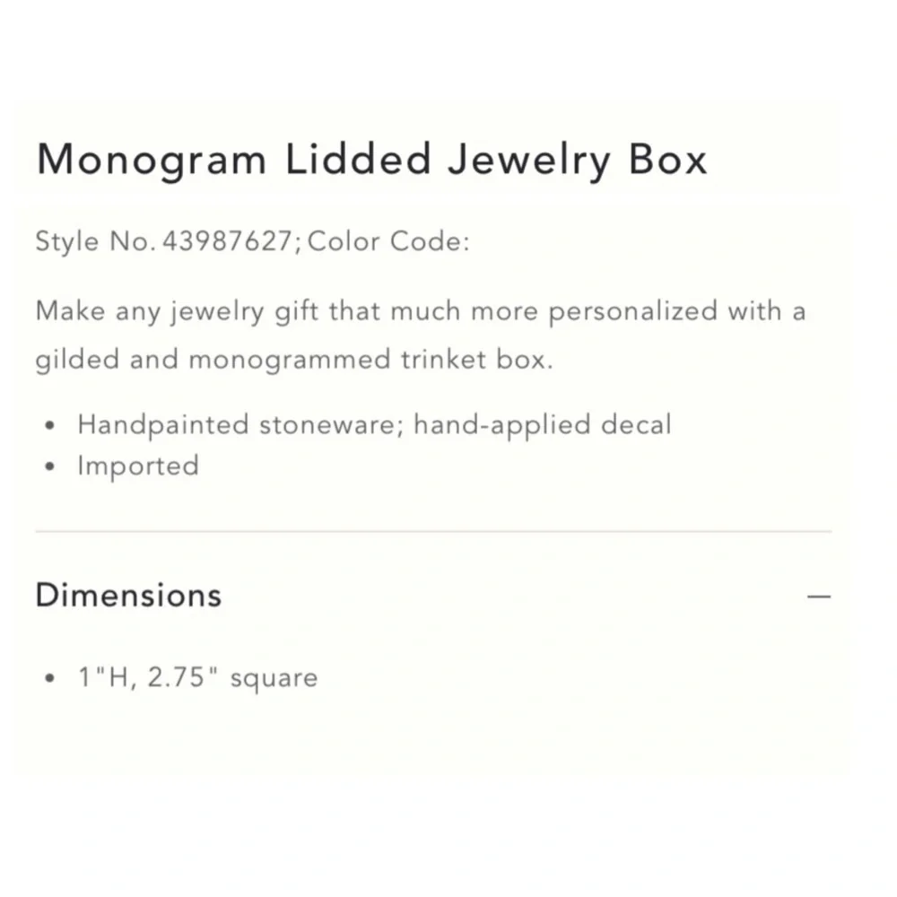 Anthropologie Monogram Lidded Jewelry Box